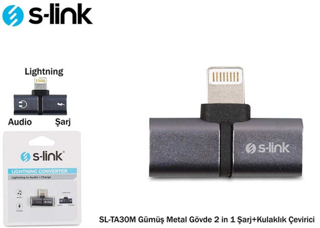 S-LİNKS-link SL-TA30M Lightning Gümüş Metal Gövde 2 in 1 Şarj+Kulaklık Çevirici8680096077289