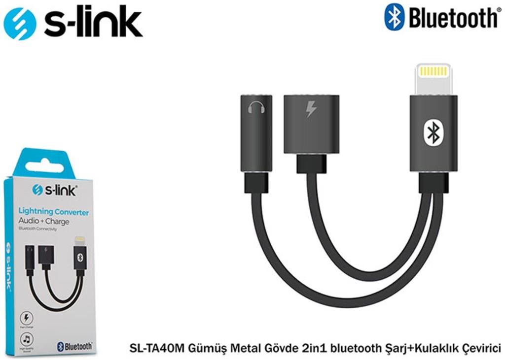 S-LİNKS-link SL-TA40M Lightning Gri Metal 2in1 bluetooth Şarj+Kulaklık Çevirici8680096077302