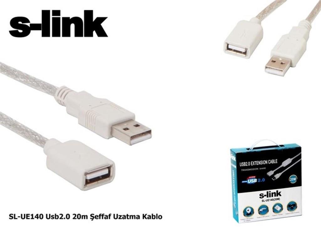S-LİNKS-link SL-UE140 20mt 2.0 Usb Şeffaf Uzatma Kablosu8697671484455