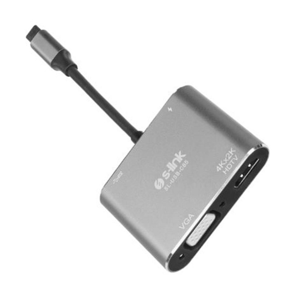 S-LinkS-link SL-USB-C85 4 in 1 Type C to, PD+HDMI+VGA+USB3.0 Çevirici Hub Adaptör8680096127328