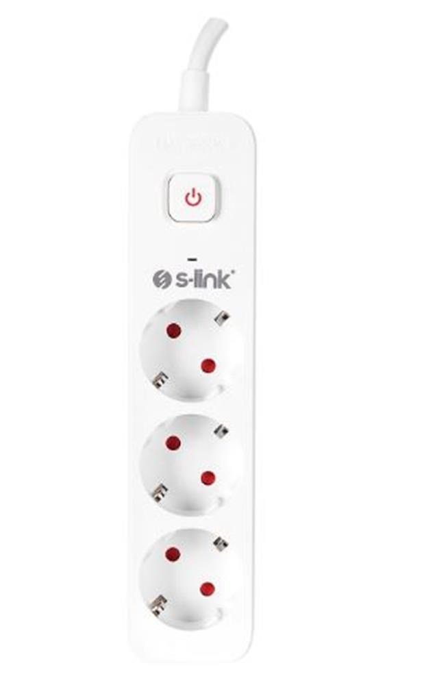 S-LinkS-link SPG301S 1.5m 3x1.5mm 100 yüzde  Bakır 750 Joule 3 lü Anahtarlı Akım Korumalı Priz8680096024368