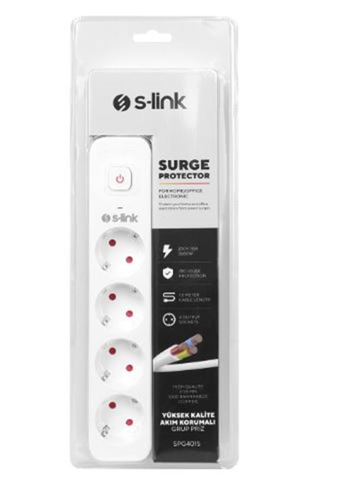 S-LinkS-link SPG401S 1.5m 1.5mm 100 yüzde  Bakır 750 Joule 4 lü Anahtarlı Akım Korumalı Priz8680096083822