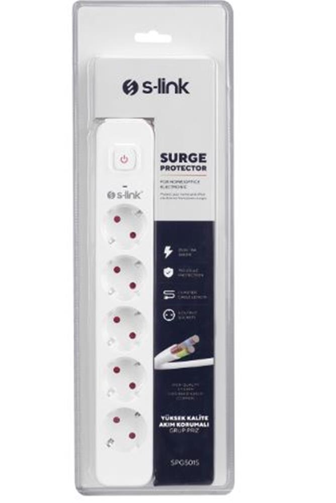 S-LinkS-link SPG501S 1.5m 1.5mm 100 yüzde  Bakır 750 Joule 5 li Anahtarlı Akım Korumalı Priz8680096117848