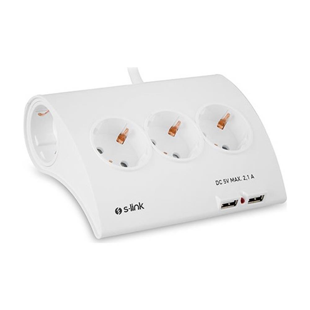 S-LinkS-link SPG9-5-15 Akım Koruma ve 2 Adet 2.1A Usb Şarj Soketli Beşli Masaüstü Grup Priz8680096031908