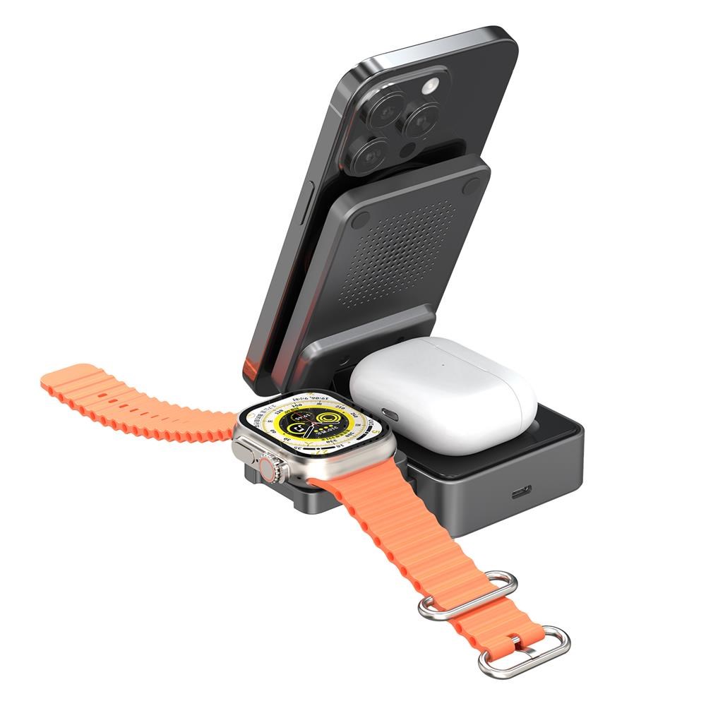 S-LinkS-link SW-CWF116 Siyah Telefon Kulaklık Akıllı Saat 15W 3 in 1 Magsafe Qi2 Kablosuz Şarj Cihazı8680096142994