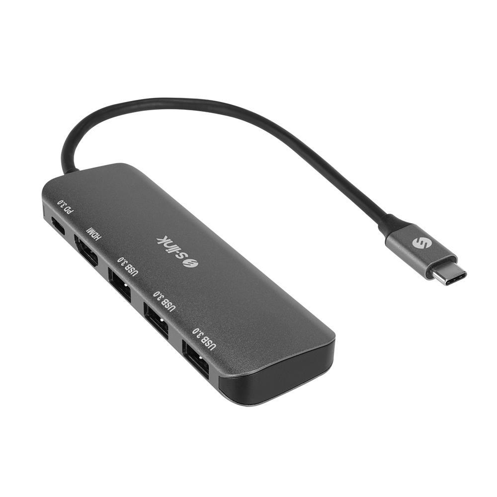 S-LİNKS-link SW-U518 Gri Metal USB 3.. to 3-USB3.0, 1-TypeC PD 1-4K HDMI Adaptör8680096129247
