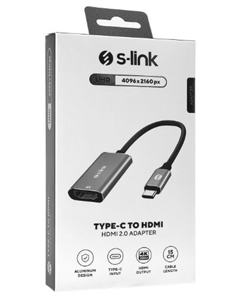 S-LİNKS-link SWV-USBC028 4K@30Hz Gri Metal Type-C to HDMI Adaptör8680096129131