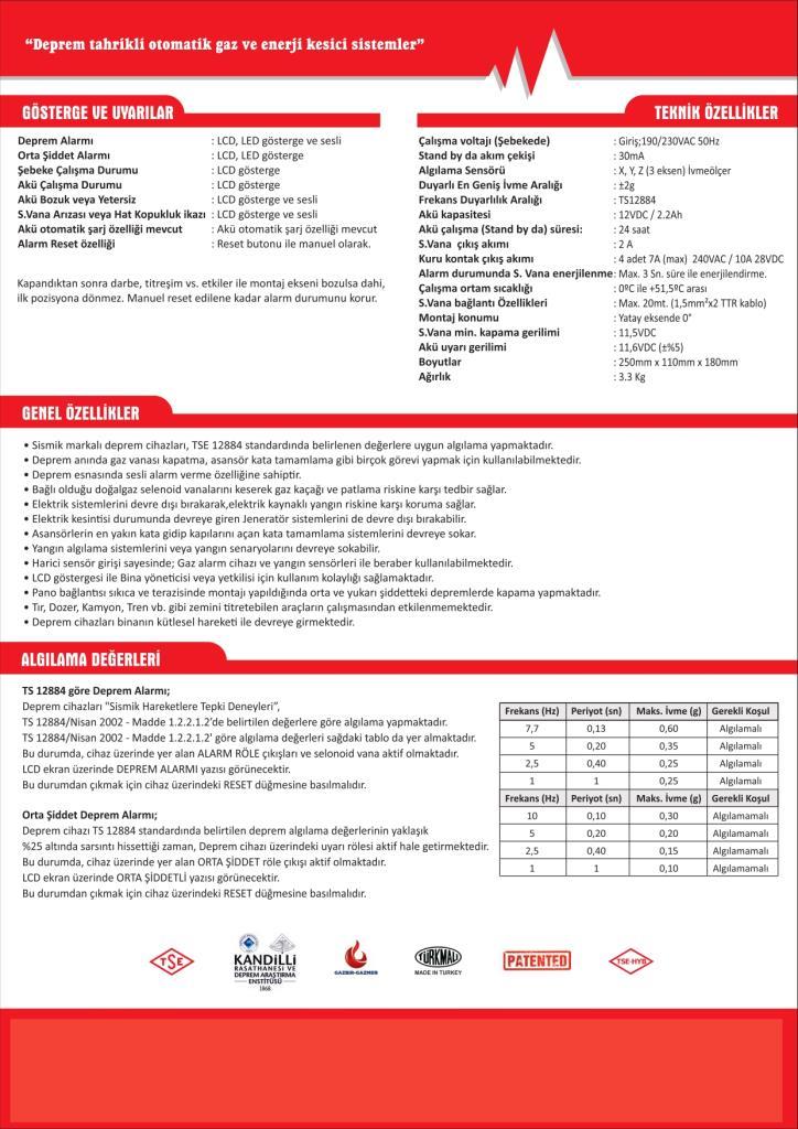 SismikSismik NOFIRE-2 Deprem Uyarı ve Alarm Cihazı Sismik/Deprem SensörüSismik NOFIRE-2