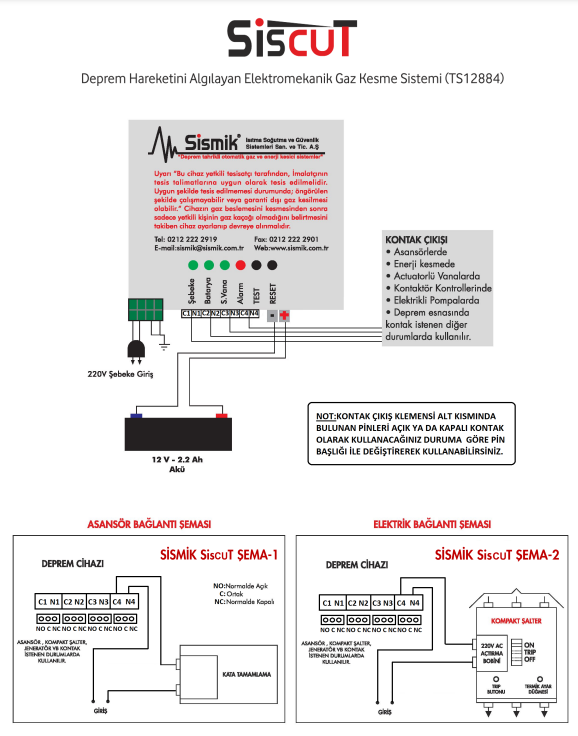 SismikSismik Siscut 2 Kontaklı Elektronik Deprem Sensörü 01.001.001.002.0401.001.001.002.04