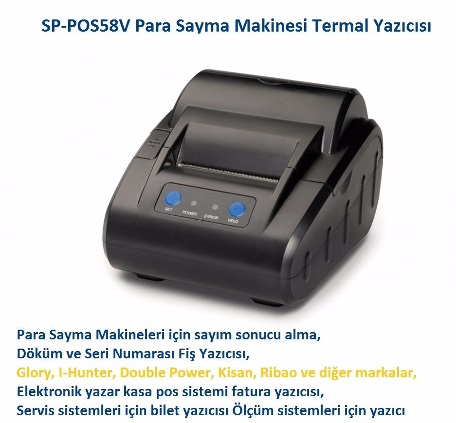 SPRTSPRT SP-POS58V 58mm Pos, Fatura, Makbuz, Termal Yazıcı Para Sayma Makineleri İçinME-SP-POS58V
