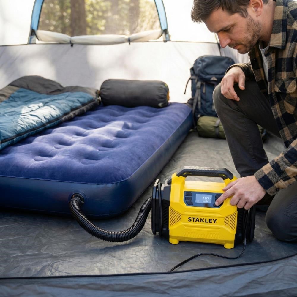 STANLEYSTANLEY SXIF3501 12Volt/220Volt 150 PSI Dijital Basınç Göstergeli Lastik & Yatak Şişirme Pompası + Led LambaSXIF3501
