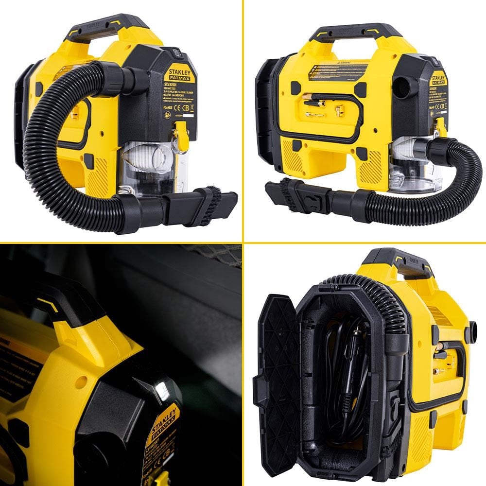 STANLEYSTANLEY SXVI02001A 12V/18V 2Ah Li-ion Şarjlı 160 PSI Dijital Göstergeli Lastik&Yatak Şişirme Pompası+Araç SüpürgesiSXVI02001A