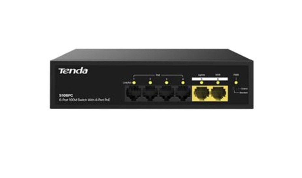 TENDATenda S106PC 6 Port 4 Port Poe+ 10-100 Mbps + 2 Port Uplink Switch Çelik Kasa Rack Mount6932849431933
