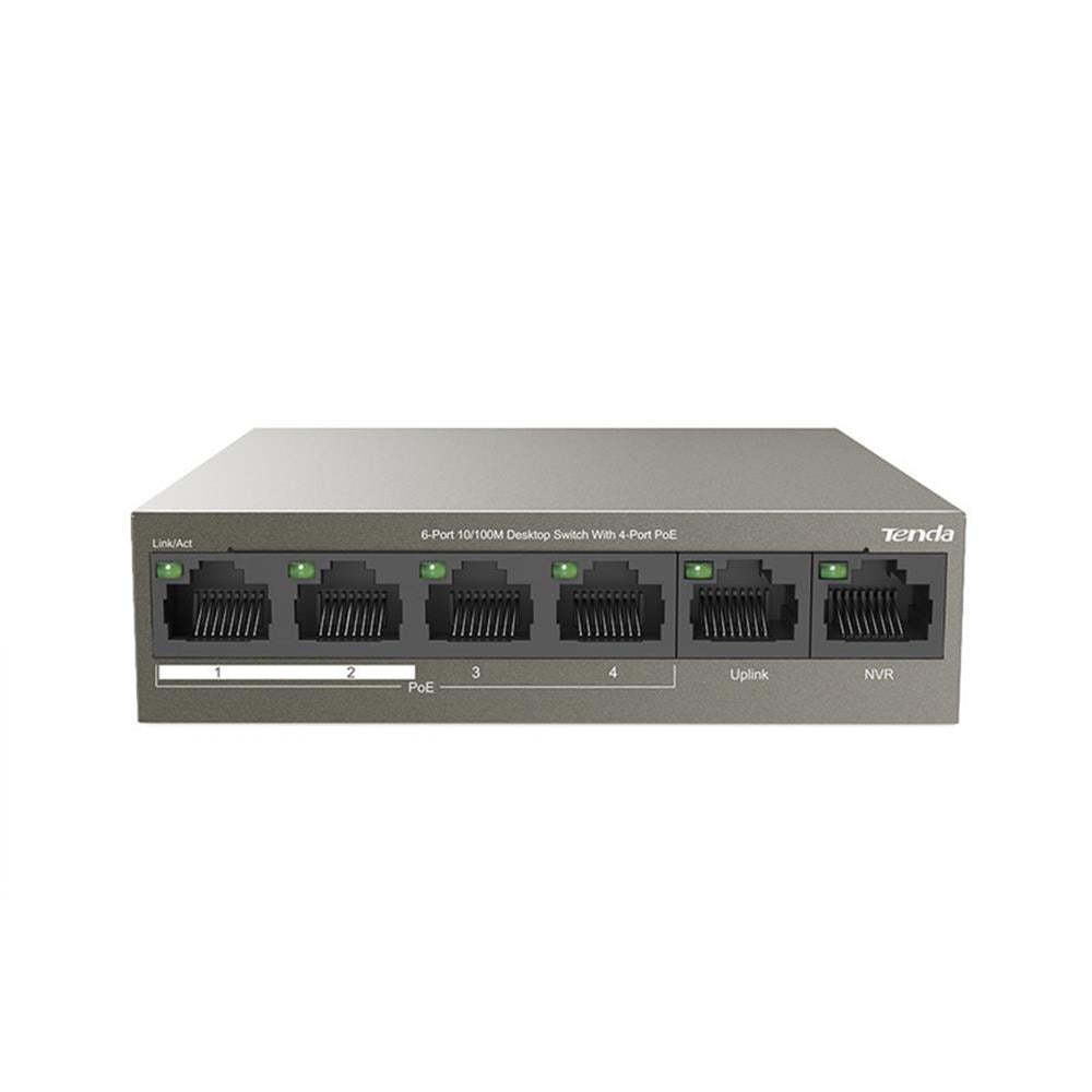 TENDATenda TEF1106P 6 Port 4 Port Poe+ 10-100 + 2 Port Uplink Switch Çelik Kasa Rack Mount6932849431698