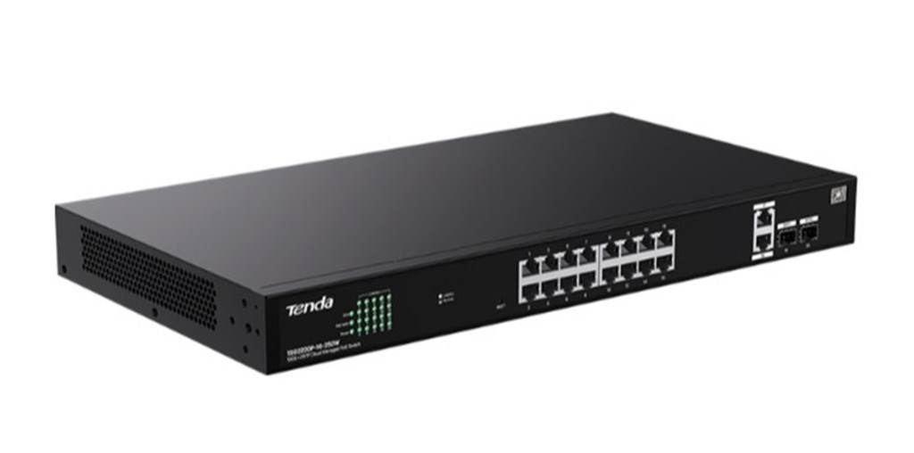 TENDATenda TEG2220P-16-250W 16 Port 10-100-1000 POE +2 SFP Switch Cloud Yönetilebilir Çelik Kasa Switch6932849436921
