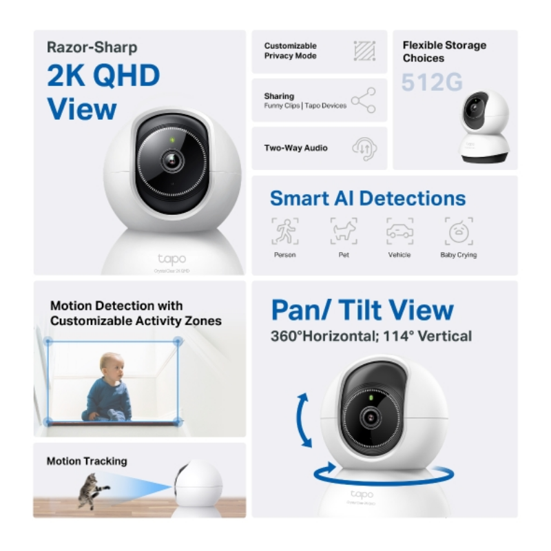 TP-LINKTP-Link TC72 2K 4MP QHD Gece Görüşlü 512GB Micro SD Destekli Wi-Fi Kamera4895252507348
