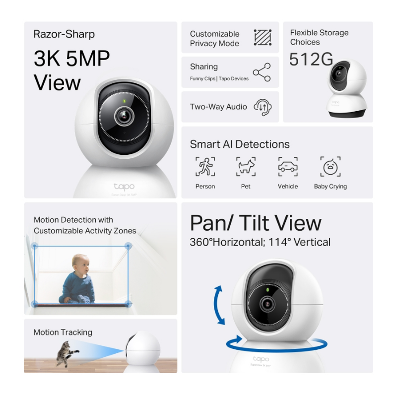 TP-LINKTP-Link TC74 Pan-Tilt AI Ev Güvenliği Wi-Fi Kamera8885021371702