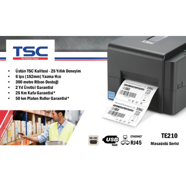 TSCTSC TE210 USB - Seri - Ethernet Termal Transfer Barkod Etiket YazıcıTE210 
