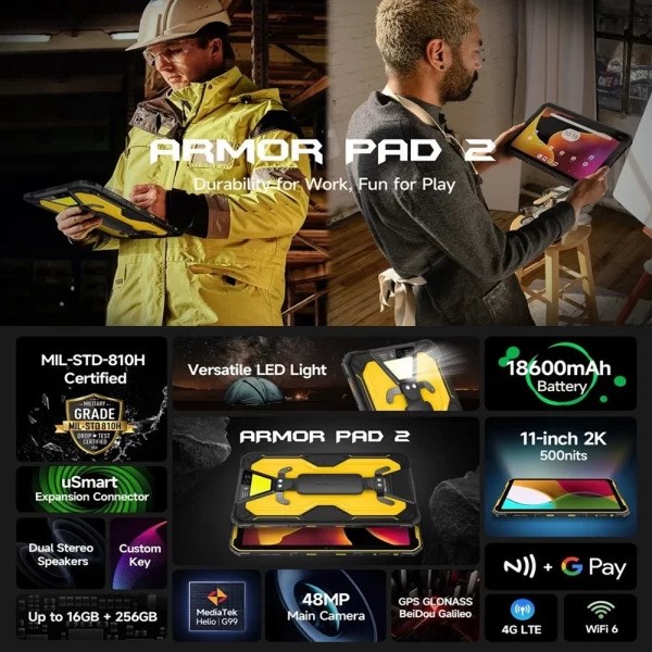 ULEFONEUlefone Armor Pad 2 Endüstriyel Android Tablet 16Gb+256Gb, Cam 48MpArmor Pad 2