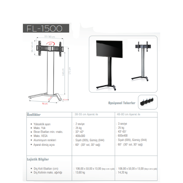 UltimateULTIMATE FL-B-1500 Askılı TV Standı 32'' - 40'' (82 cm - 102 cm) - TekerleksizFL-B-1500