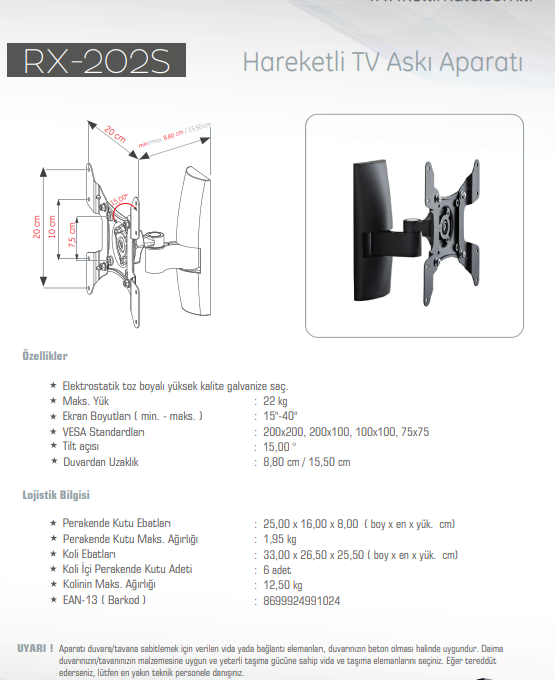 UltimateUltimate RX-202-S 15''- 40'' Hareketli TV Askı Aparatı 22 KgRX-202-S