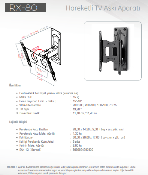 UltimateUltimate RX-80 15-40 Hareketli Tv Askı Aparatı 15 KgRX-80