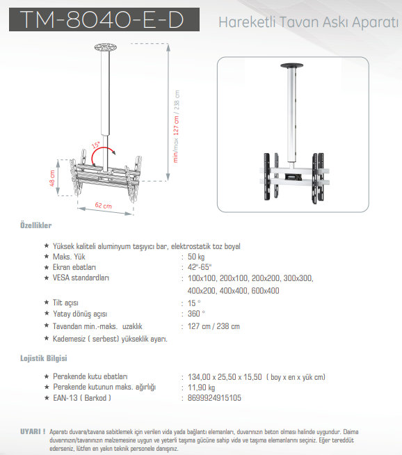 UltimateUltimate TM-8040-E-D Tavan Askı Aparatları 50 KgTM-8040-E-D