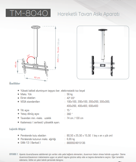 UltimateUltimate TM-8040 Tavan Askı Aparatı 56 KgTM-8040
