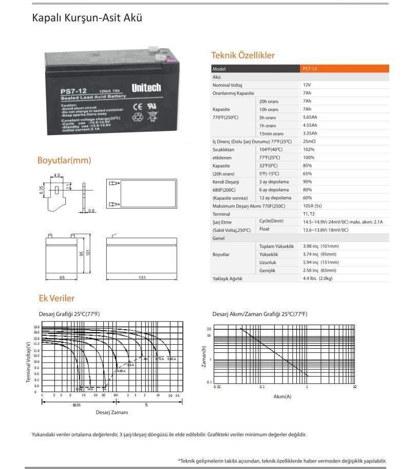 UnitechUnitech 12V-7Ah Bakımsız Kuru AküUNITECH 12V-7AH