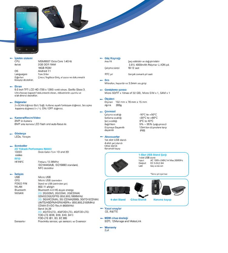 UnitechUnitech EA602-QA6FUMSG El Terminali Android 7.1 2DEA602-QA6FUMSG
