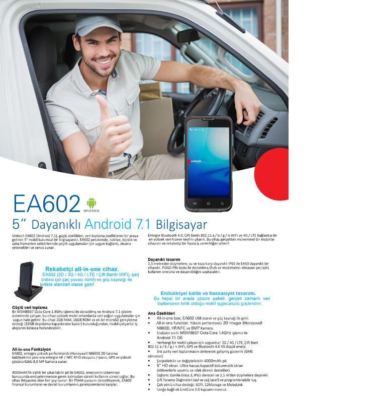 UnitechUnitech EA602-QA6FUMSG El Terminali Android 7.1 2DEA602-QA6FUMSG