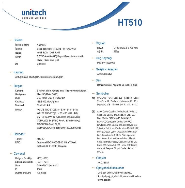 UnitechUnitech HT510-QA61UMSG El Terminali Android 7.0HT510-QA61UMSG