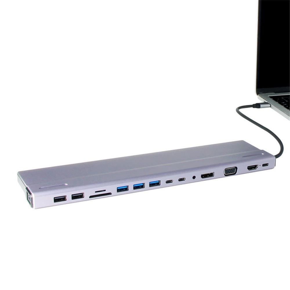 VCOMVcom CU4703 Type-C To USB3.0-3+USB2.0-2+VGA+RJ45+SD+TF+Audio+HDMI+DP+USB-C DATA-2+USB-C Çoklayıcı4895182217294
