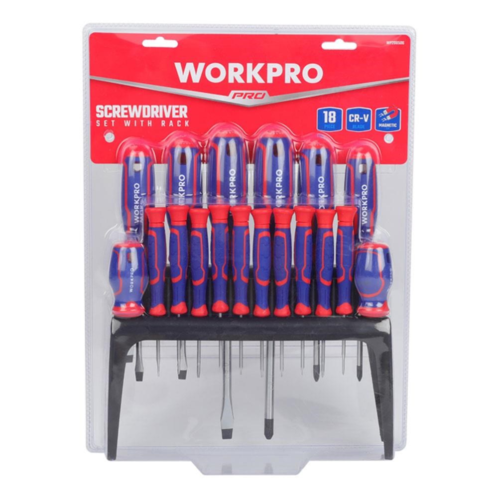 WorkproWORKPRO WP200506 18 Parça Duvar Askı Aparatlı Profesyonel CR-V Manyetik Tornavida SetiWP200506