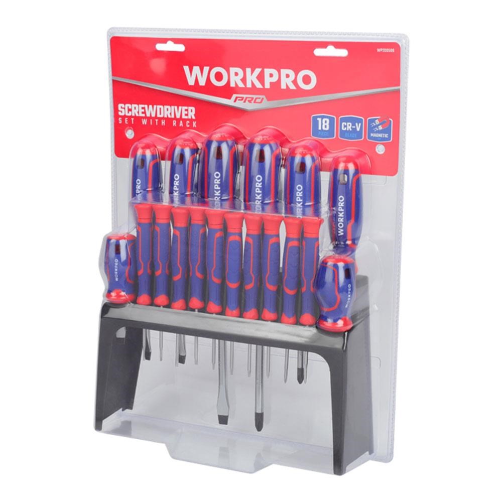WorkproWORKPRO WP200506 18 Parça Duvar Askı Aparatlı Profesyonel CR-V Manyetik Tornavida SetiWP200506