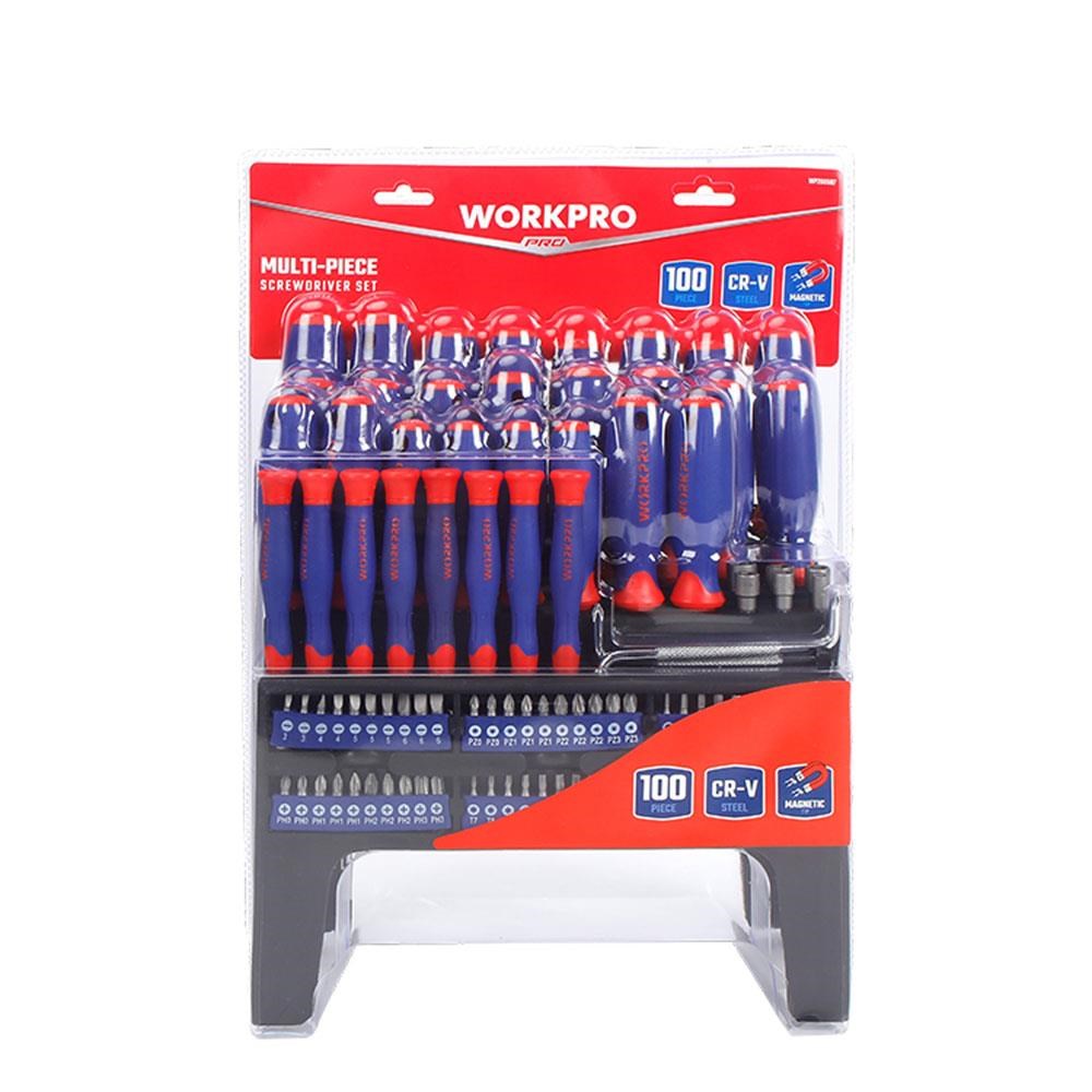 WorkproWORKPRO WP200507 100 Parça Duvar Askı Aparatlı Profesyonel CR-V Manyetik Tornavida ve Bits Uç SetiWP200507