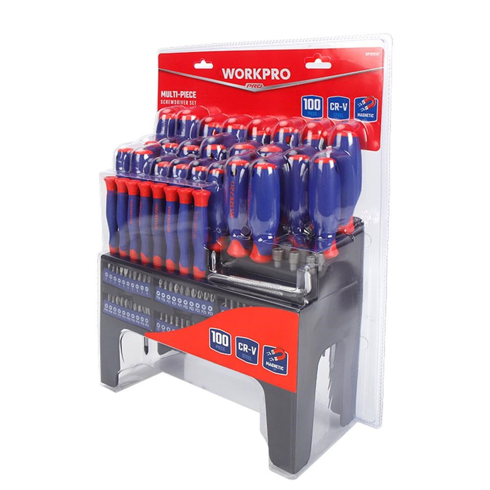 WorkproWORKPRO WP200507 100 Parça Duvar Askı Aparatlı Profesyonel CR-V Manyetik Tornavida ve Bits Uç SetiWP200507