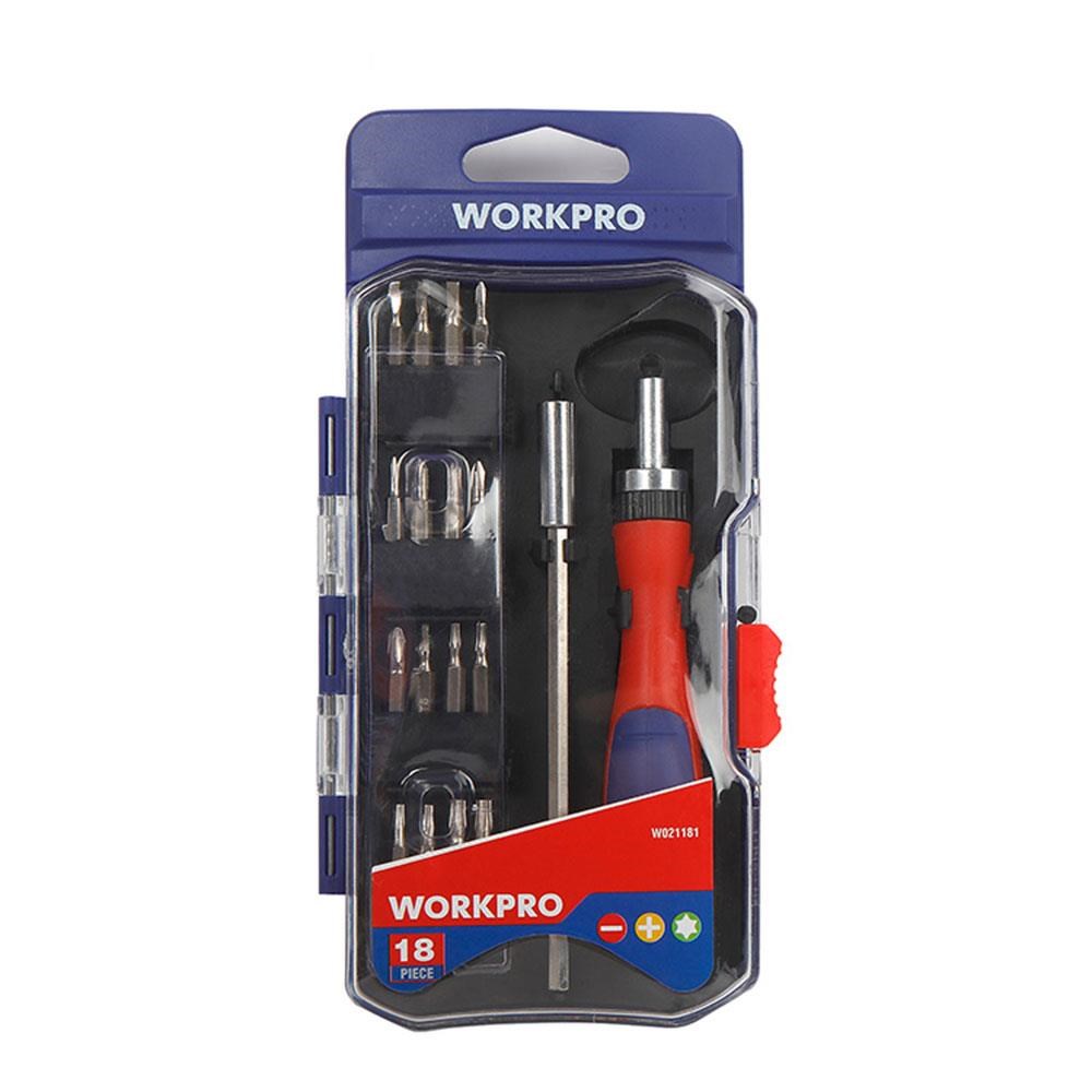 WorkproWORKPRO WP200516 18 Parça Profesyonel CR-V Cırcırlı Hassas/Elektronikçi Bits Tornavida SetiWP200516