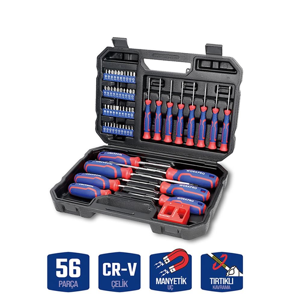 WorkproWORKPRO WP200518 56 Parça CR-V Manyetik Profesyonel Tornavida & Bits Uç SetiWP200518