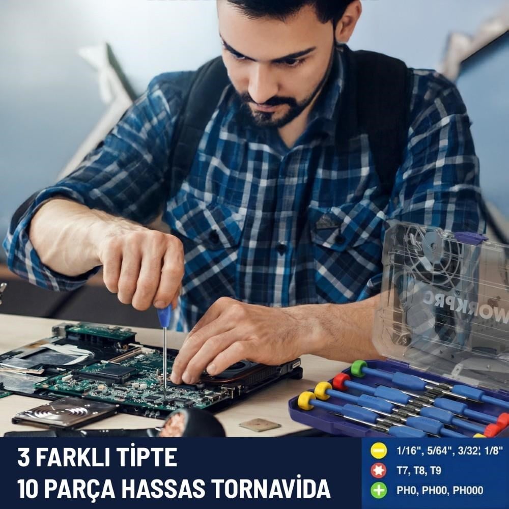 WorkproWORKPRO WP200530 CR-V 10 Parça Profesyonel Manyetik Hassas Tornavida SetiWP200530