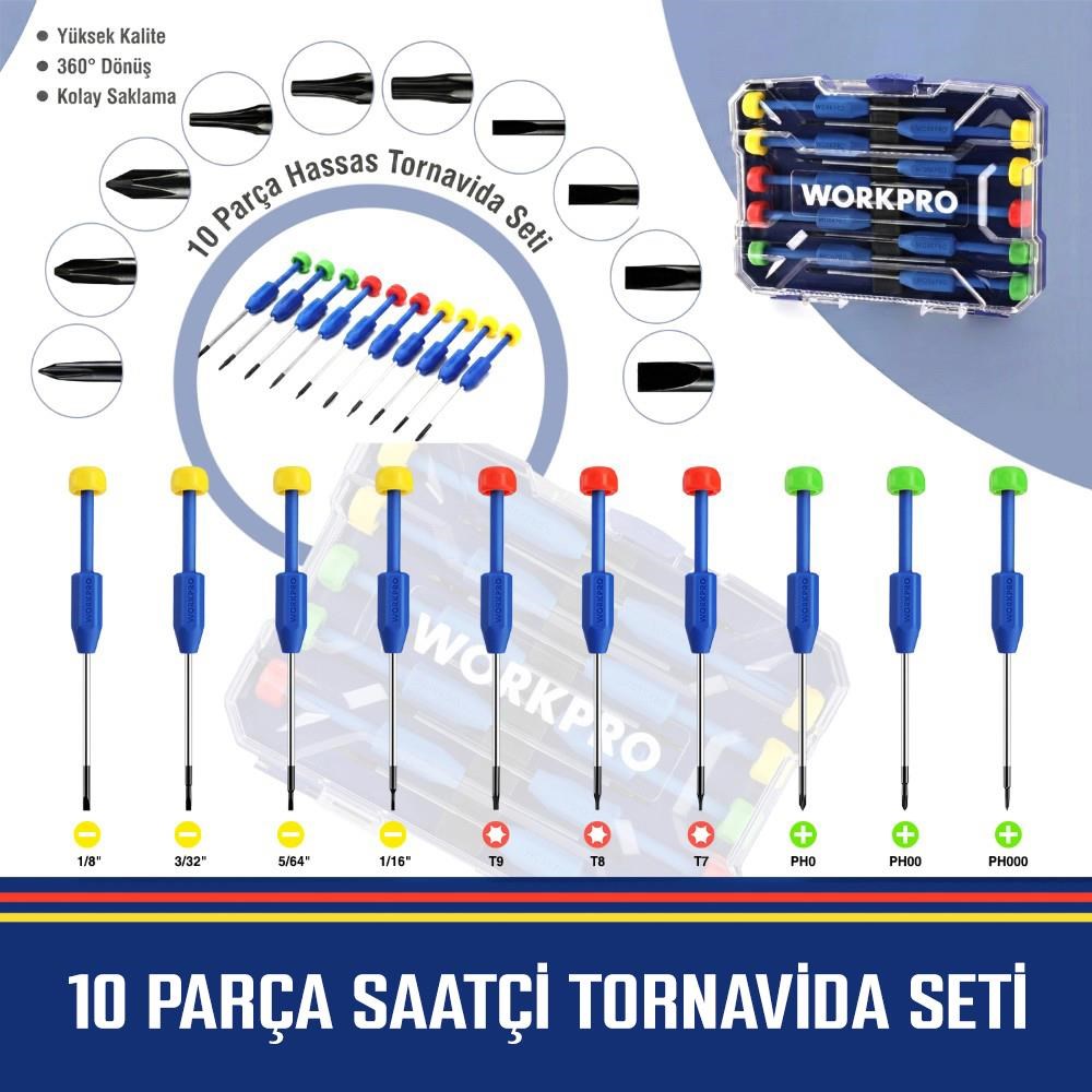 WorkproWORKPRO WP200530 CR-V 10 Parça Profesyonel Manyetik Hassas Tornavida SetiWP200530