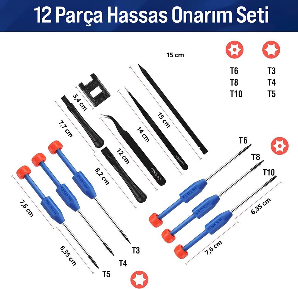 WorkproWORKPRO WP200531 12 Parça CR-V Elektronikçi Hassas Profesyonel Onarım SetiWP200531