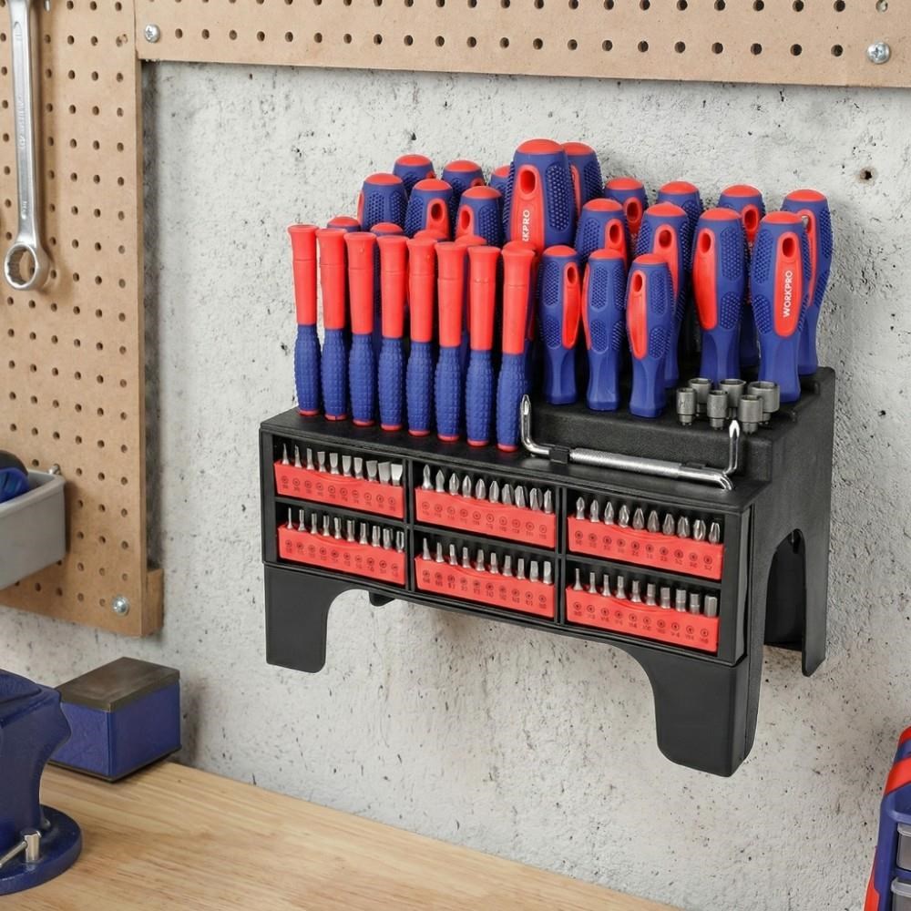 WorkproWORKPRO WP200560 100 Parça Duvar Askı Aparatlı Profesyonel CR-V Manyetik Tornavida ve Bits Uç SetiWP200560
