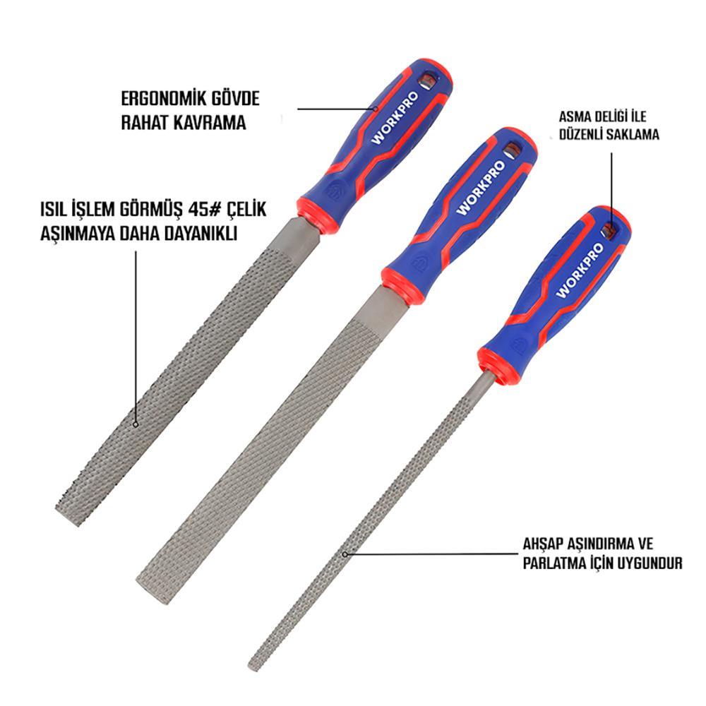 WorkproWORKPRO WP201703 3 Parça 200mm Profesyonel Ahşap Törpü SetiWP201703