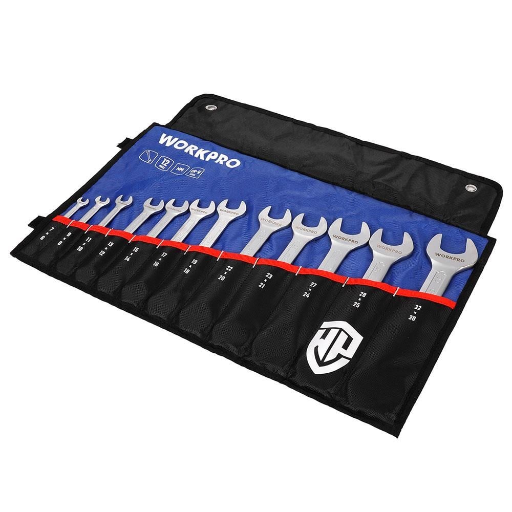 WorkproWORKPRO WP202507 6-32mm 12 Parça CR-V Profesyonel Açık Ağız Anahtar Takımı + Bez Taşıma KılıfıWP202507
