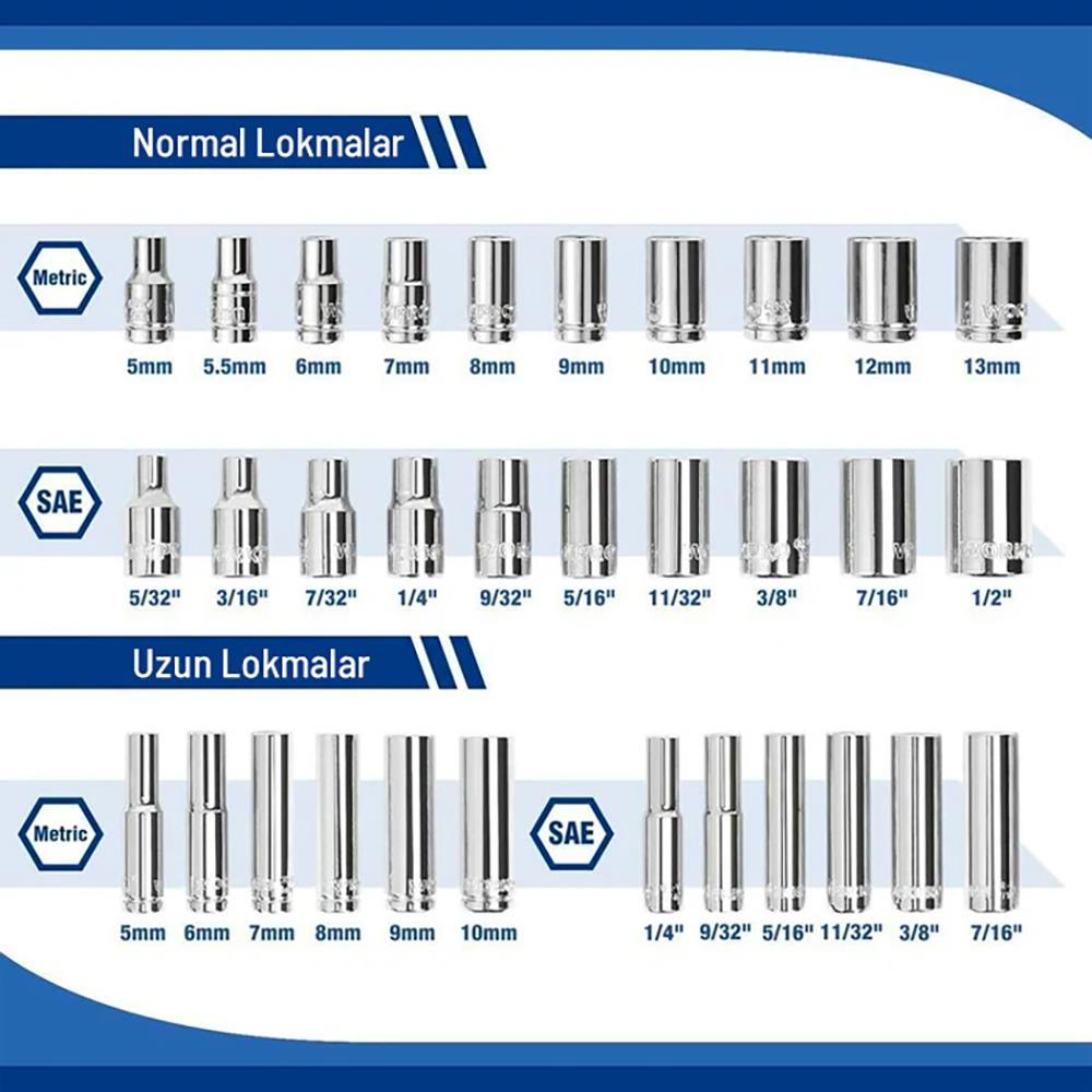 WorkproWORKPRO WP202522 1/4'’ Metrik/İnç 70 Parça Cr-V Profesyonel Lokma TakımıWP202522