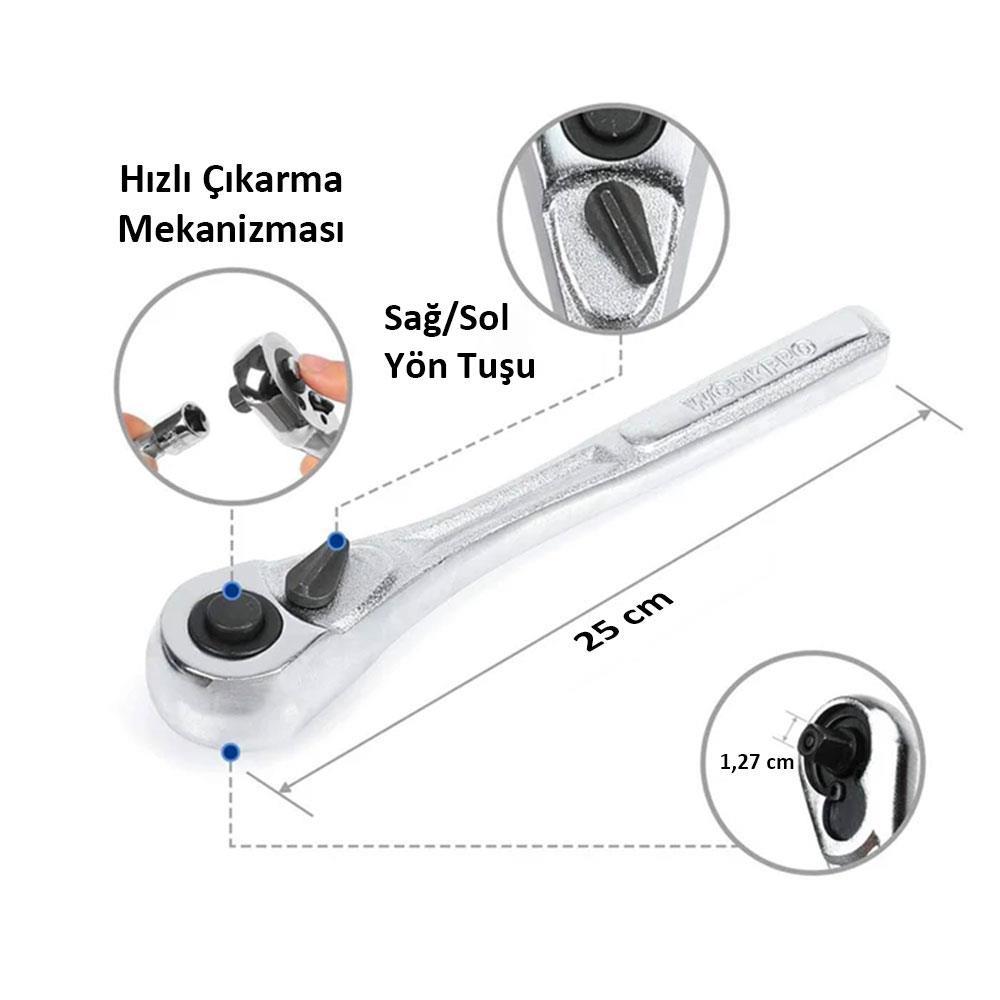 WorkproWORKPRO WP202525 30 Parça 1/2’’ CR-V Metrik/İnç Profesyonel Lokma TakımıWP202525