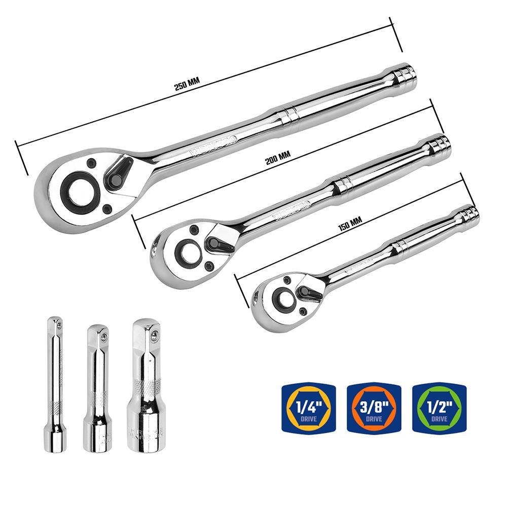 WorkproWORKPRO WP202530 1/4'’ 3/8’’ 1/2'’ Metrik/İnç 164 Parça Cr-V Ağır Hizmet Lokma ve Kombine Anahtar TakımıWP202530