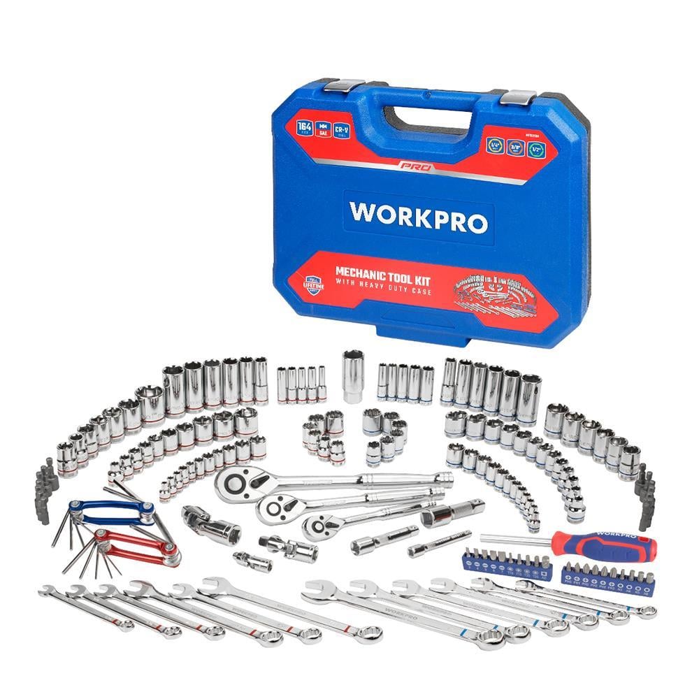 WorkproWORKPRO WP202530 1/4'’ 3/8’’ 1/2'’ Metrik/İnç 164 Parça Cr-V Ağır Hizmet Lokma ve Kombine Anahtar TakımıWP202530