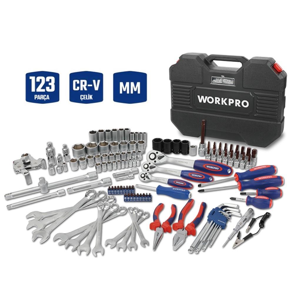 WorkproWORKPRO WP202533 1/4'’ 3/8’’ 1/2'’ 123 Parça Cr-V Metrik Ağır Hizmet Lokma ve Kombine Anahtar TakımıWP202533